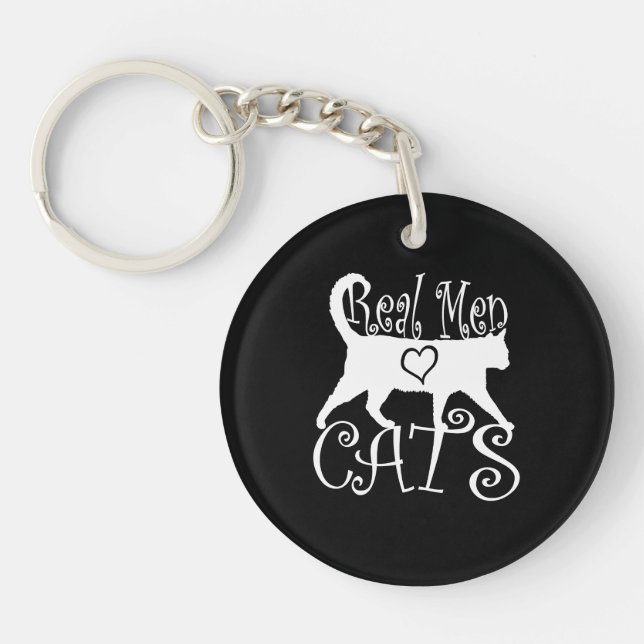 Stylish Real Men Love Cats Keychain (Front)