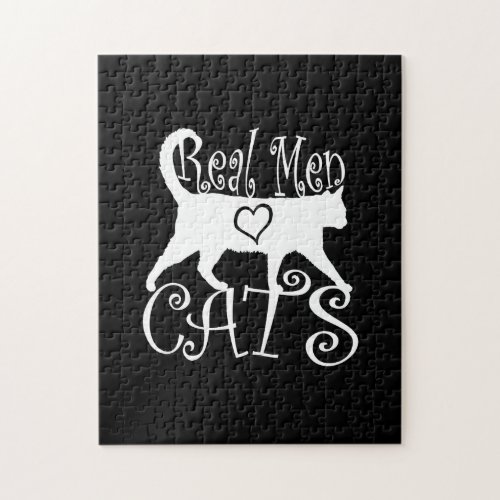 Stylish Real Men Love Cats on a black decor Jigsaw Puzzle