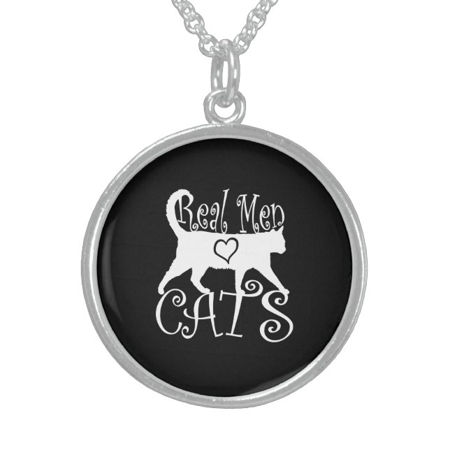 Stylish Real Men Love Cats Sterling Silver Necklace (Front)