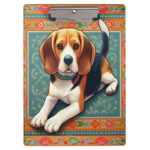 Stylish Realistic 3D Beagle Dog Colorful Border Clipboard