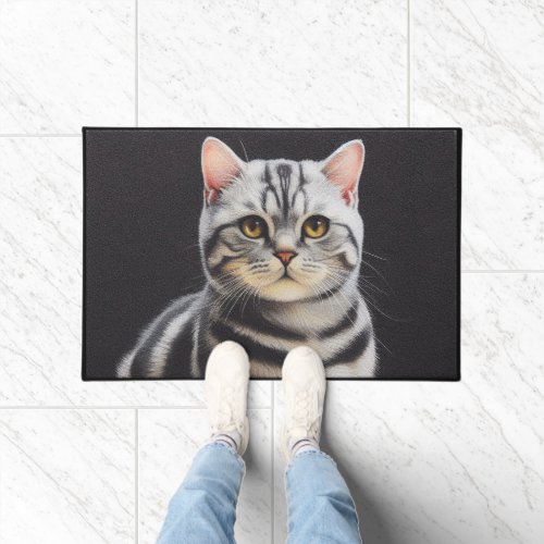 Stylish Realistic American shorthair Cat Black Doormat
