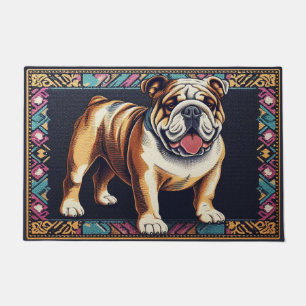 Stylish Realistic Bulldog with A Colorful Frame Doormat