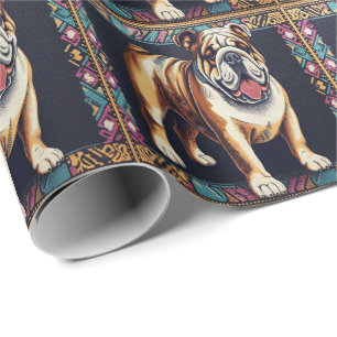 Stylish Realistic Bulldog with A Colorful Frame Wrapping Paper