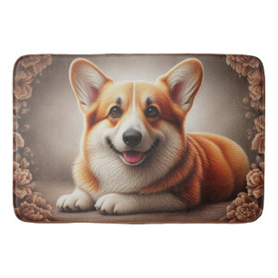 Stylish Realistic Colorful Border Corgi Dog Browen Bath Mat