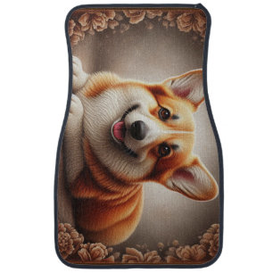 Stylish Realistic Colorful Border Corgi Dog Browen Car Floor Mat
