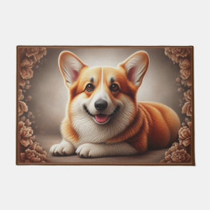 Stylish Realistic Colorful Border Corgi Dog Browen Doormat