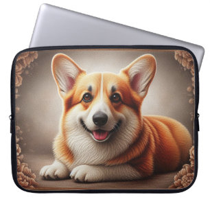 Stylish Realistic Colorful Border Corgi Dog Browen Laptop Sleeve