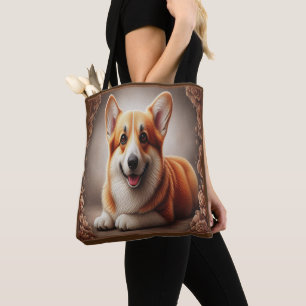 Stylish Realistic Colorful Border Corgi Dog Browen Tote Bag