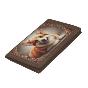 Stylish Realistic Colorful Border Corgi Dog Browen Trifold Wallet