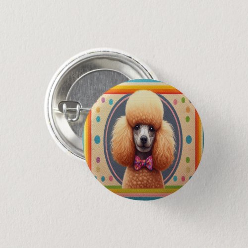 Stylish Realistic Cute Poodle Dog Colorful Border Button
