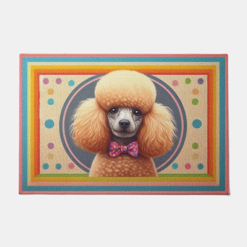 Stylish Realistic Cute Poodle Dog Colorful Border Doormat