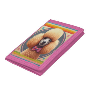 Stylish Realistic Cute Poodle Dog Colorful Border Trifold Wallet