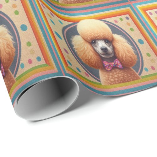 Stylish Realistic Cute Poodle Dog Colorful Border Wrapping Paper