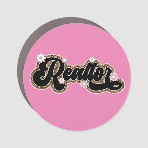 Stylish Realtor Girl Glitter Floral Car Magnet