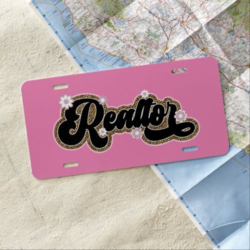 Stylish Realtor Girl Glitter Floral Postcard License Plate