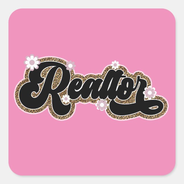 Stylish Realtor Girl Glitter Floral Square Sticker (Front)