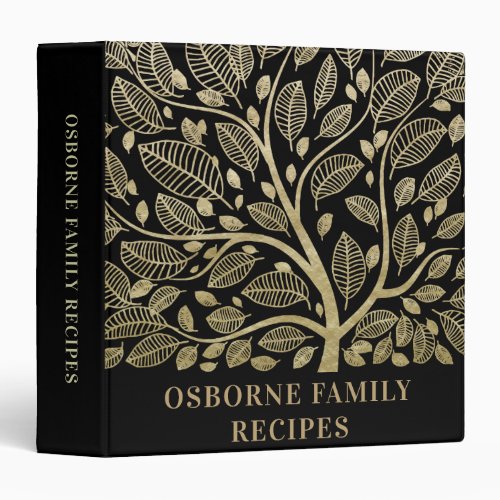 Stylish Recipe Book Black Gold Family Tree Kitchen 3 Ring Binder