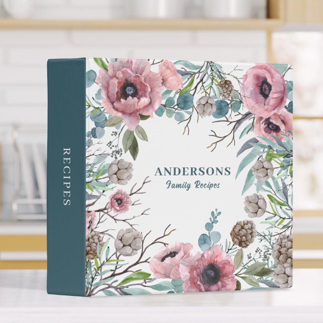  Stylish Recipe Floral Nature Watercolor 3 Ring Binder (Creator Uploaded)