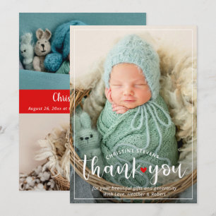 Stylish Red 3 Photo Thank You Birth Announcement