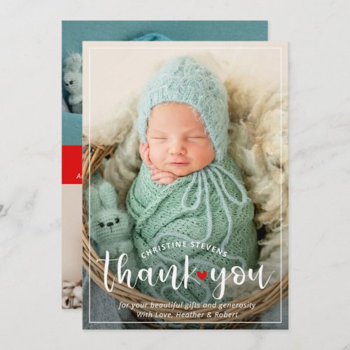 Stylish Red 3 Photo Thank You Birth Announcement