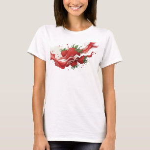 Stylish Red Abstract Strawberries Artistic Motif T-Shirt