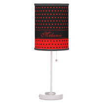 Stylish Red And Black Hearts Pattern Name Template Table Lamp