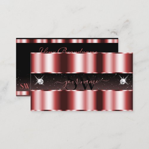 Stylish Red and Black Sparkling Diamonds Initials Business Card