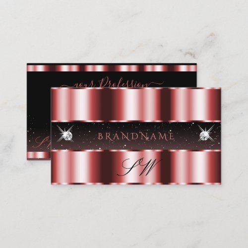 Stylish Red and Black Sparkling Diamonds Monogram Business Card