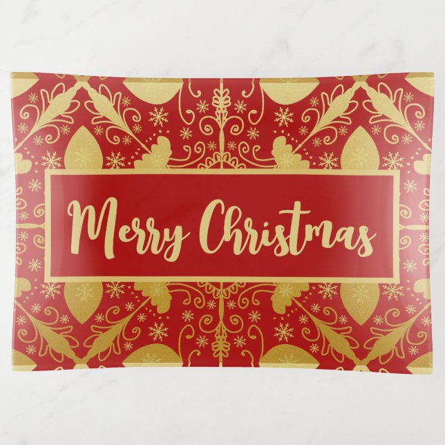 Stylish Red and Gold Christmas  Trinket Tray (Front)