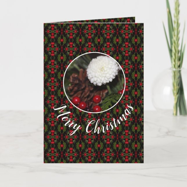 Stylish Red and Green Patterned Holiday Card (Front)