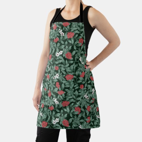 Stylish Red and Green Vintage Floral Marigold Apro Apron