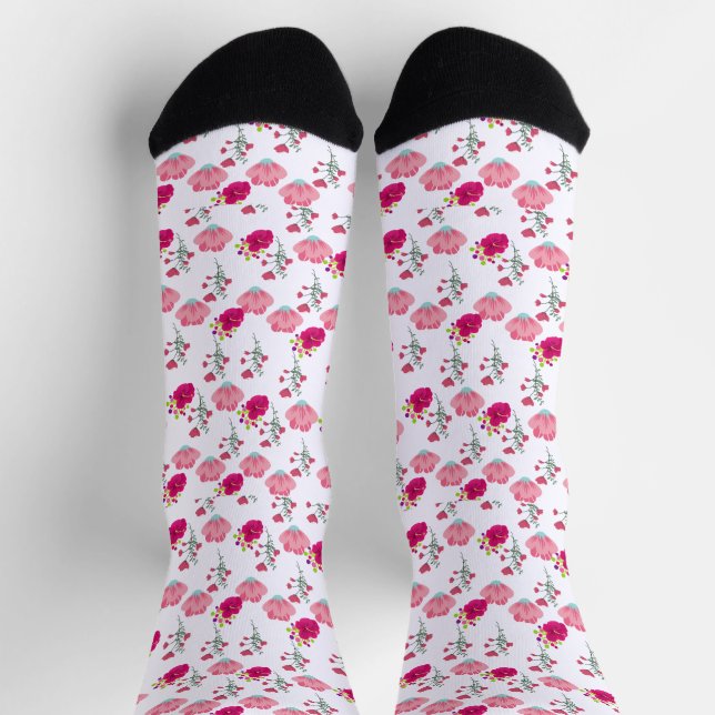 Stylish Red and Pink Flral Pattern Socks (Top)