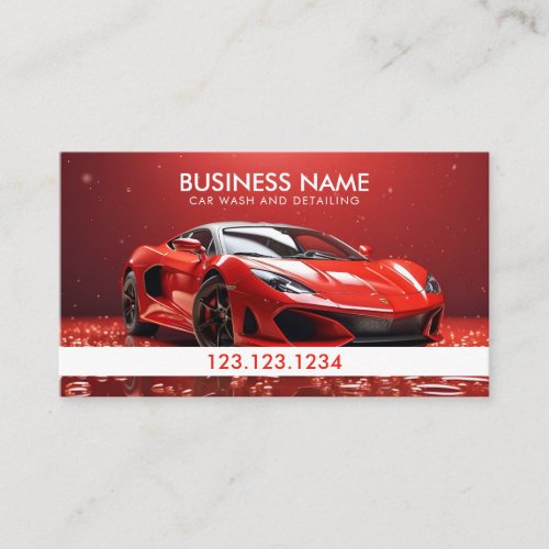 Stylish Red and White Car Wash and Detailing Business Card