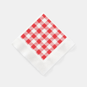 Stylish Red and White Checkered Coined Cocktail Napkins
