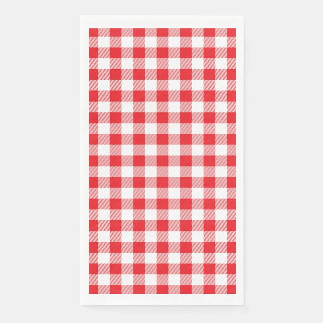 Stylish Red and White Checkered Guest Paper Napkin (Front)