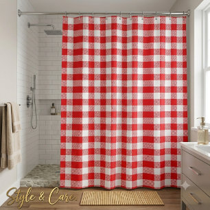 Stylish Red and White Checkered Shower Curtain
