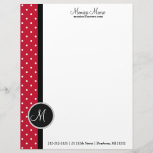 Stylish Red and White Dots/Monogram Letterhead