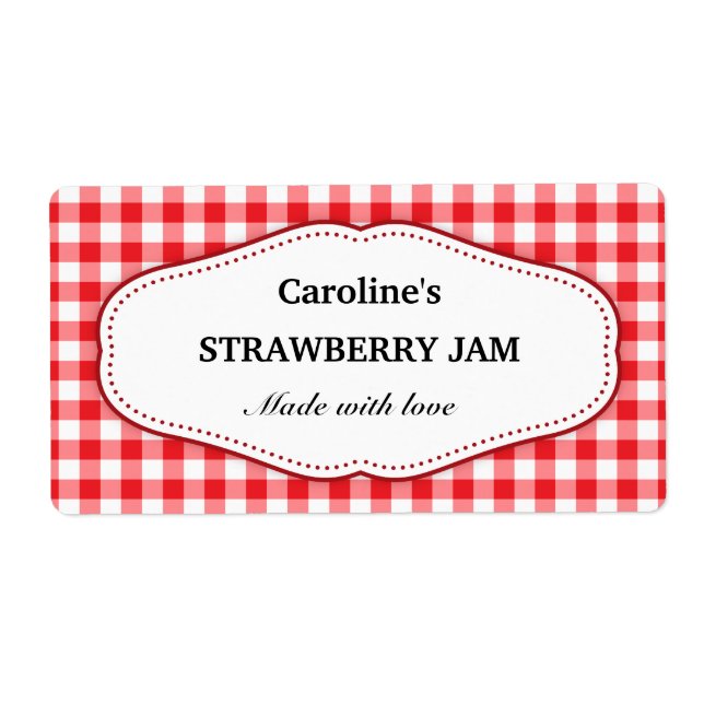 Stylish red and white gingham canning jar labels (Front)