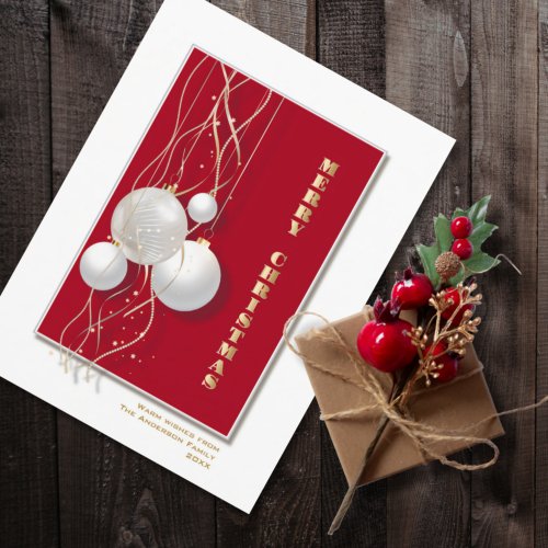 Stylish Red and White Merry Christmas Postcard