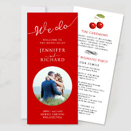 Stylish Red And White Photo Wedding Program