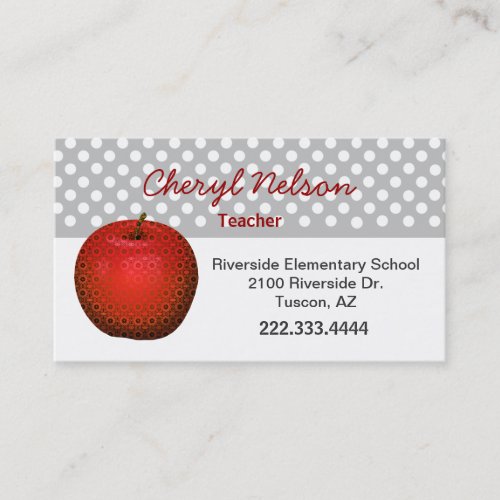 Stylish Red Apple Teacher's Business Card