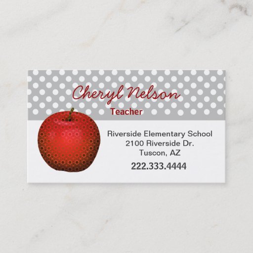 Customizable Stylish Red Apple Teacher's Business Card