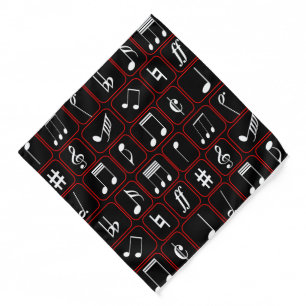 Stylish Red Black and White Geometric Music Notes Bandana