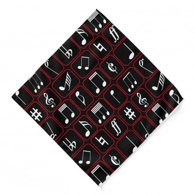 Stylish Red Black and White Geometric Music Notes Bandana (Front)