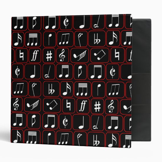 Stylish Red Black and White Geometric Music Notes Binder