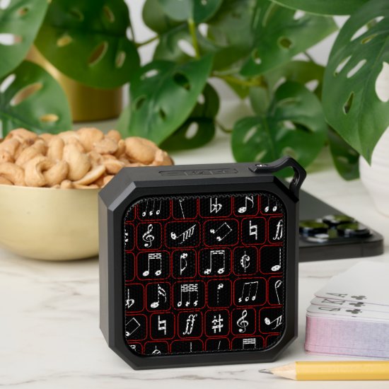 Stylish Red Black and White Geometric Music Notes Bluetooth Speaker