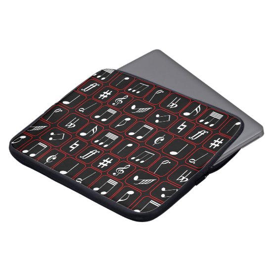 Stylish Red Black and White Geometric Music Notes Computer Sleeve