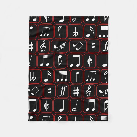 Stylish Red Black and White Geometric Music Notes Fleece Blanket