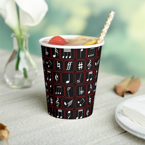 Stylish Red Black and White Geometric Music Notes Paper Cups