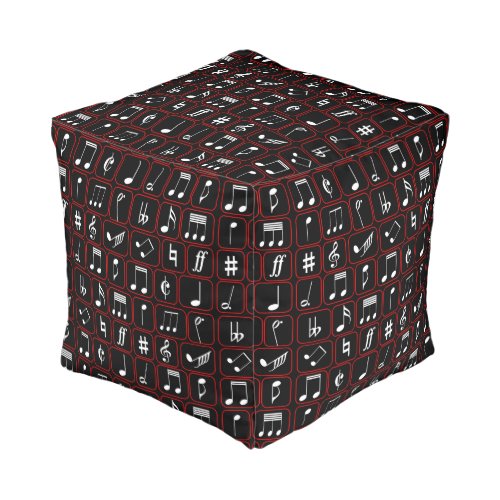 Stylish Red Black and White Geometric Music Notes Pouf